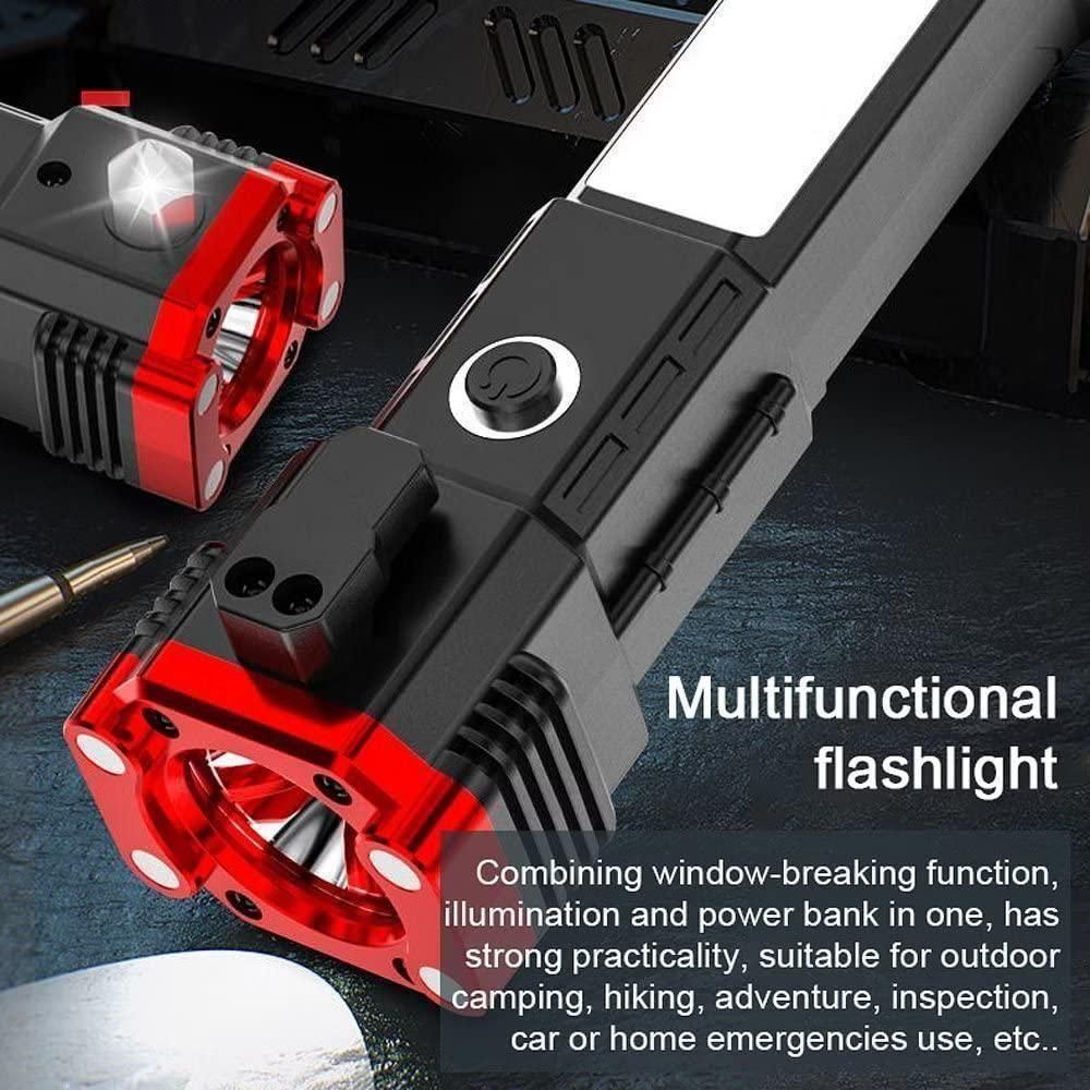 Portable Rechargeable LED Torch Flashlight with Safety Hammer, Power Bank & Strong Magnets – Pack of 1