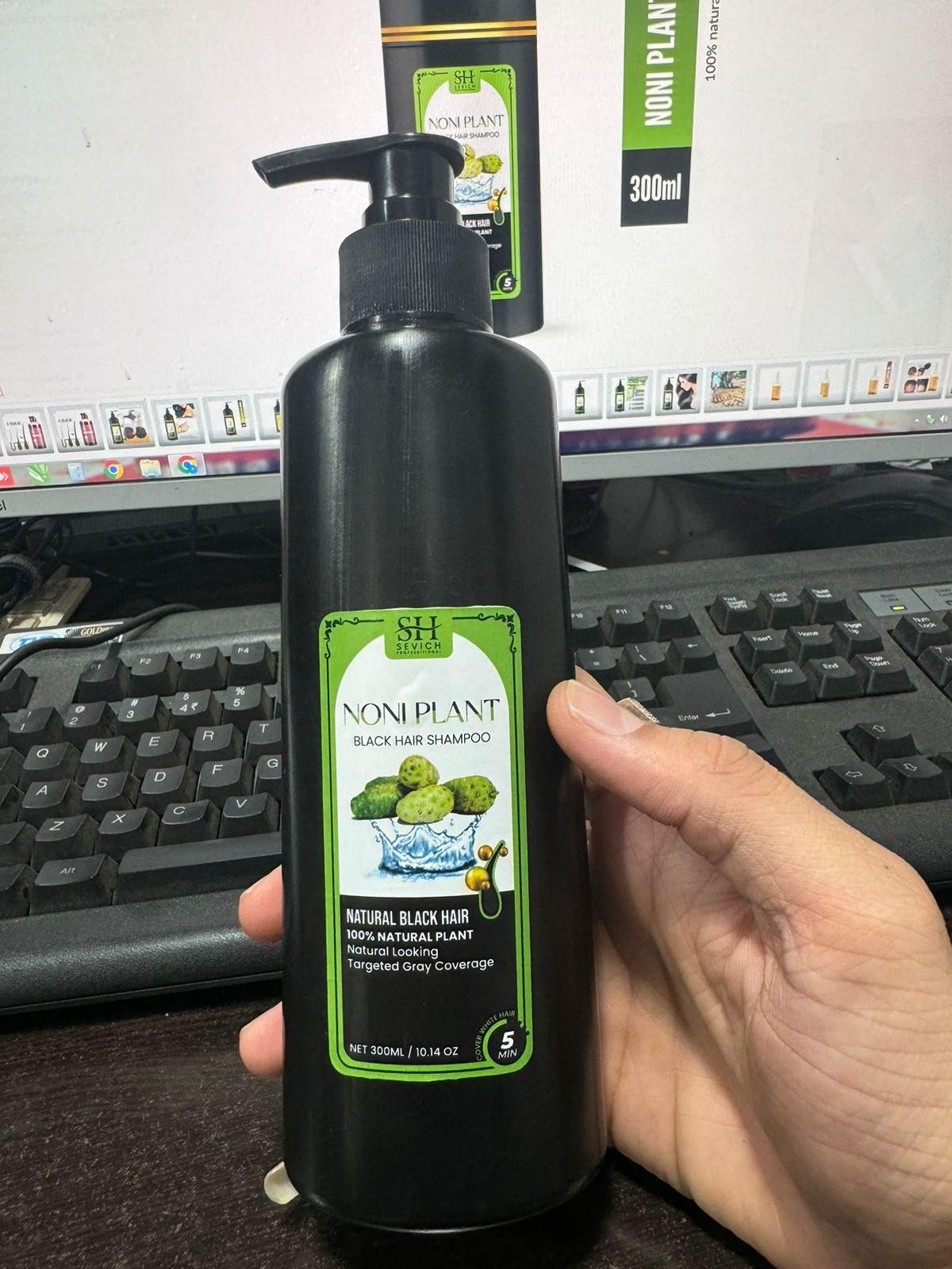 Noniplant Natural Black Hair Shampoo – Restores Hair Color & Strengthens with Noni, Aloe Vera & Argan Oil (Pack of 2, 300ml Each)