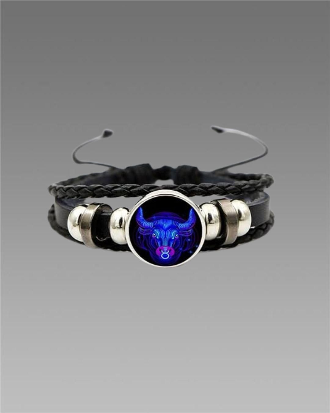 Constellation Zodiac Guardian Bracelet – Adjustable Black Leather, Alloy Zinc Metal, Pack of 1