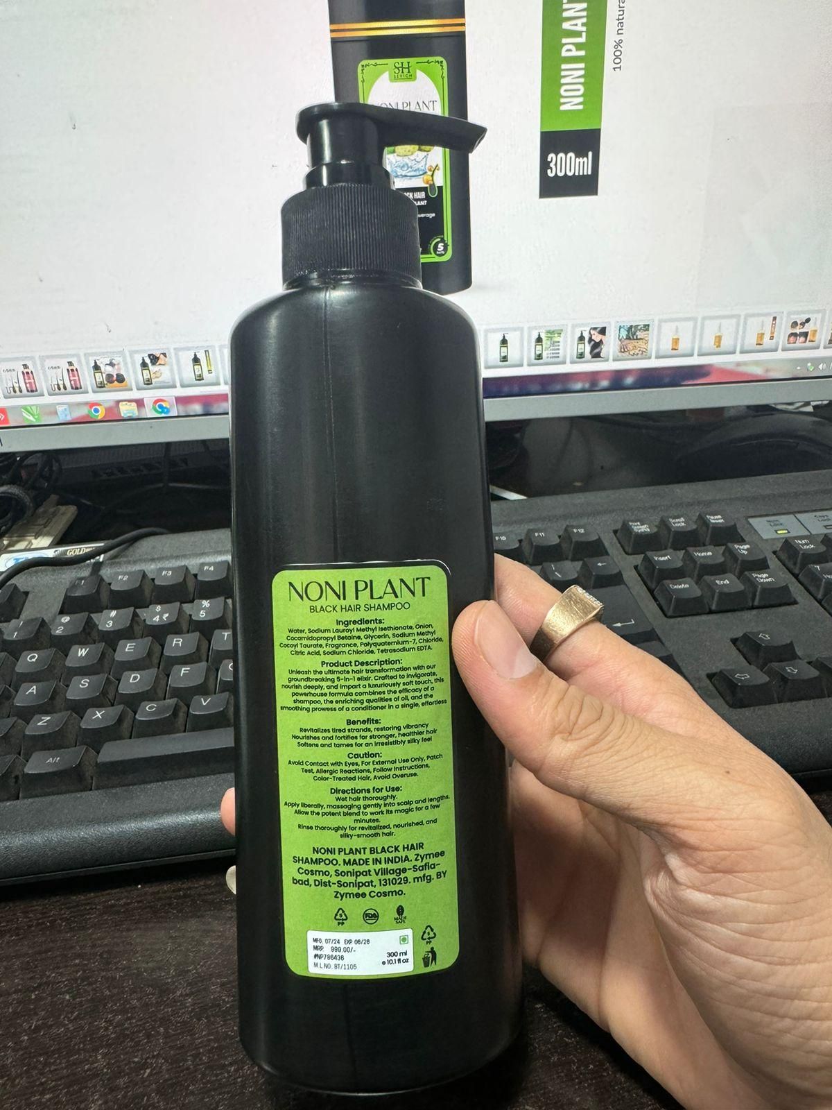 Noniplant Natural Black Hair Shampoo – Restores Hair Color & Strengthens with Noni, Aloe Vera & Argan Oil (Pack of 2, 300ml Each)