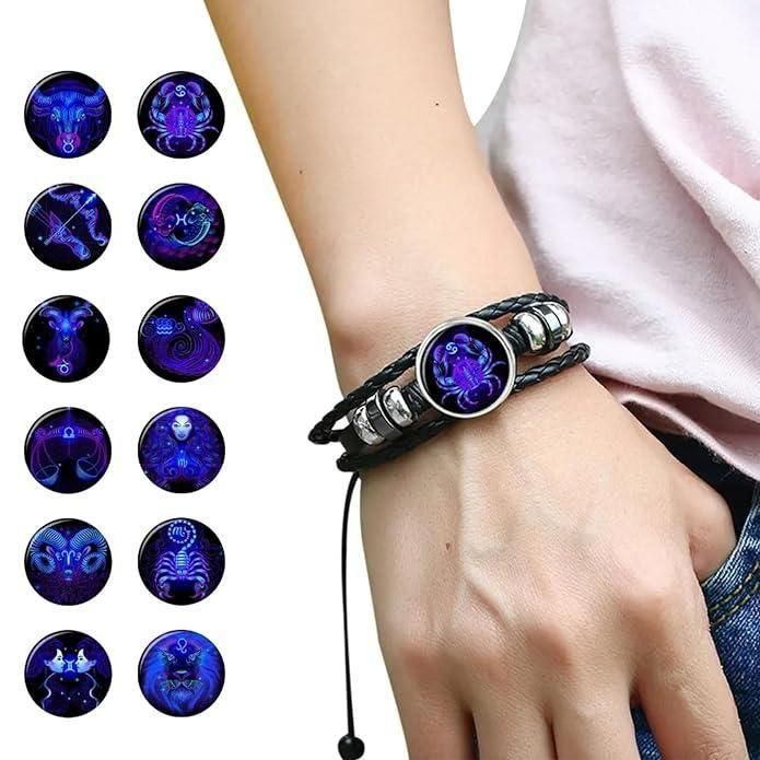 Constellation Zodiac Guardian Bracelet – Adjustable Black Leather, Alloy Zinc Metal, Pack of 1