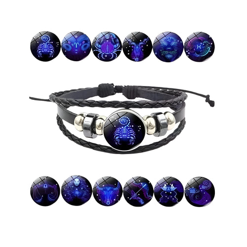 Constellation Zodiac Guardian Bracelet – Adjustable Black Leather, Alloy Zinc Metal, Pack of 1