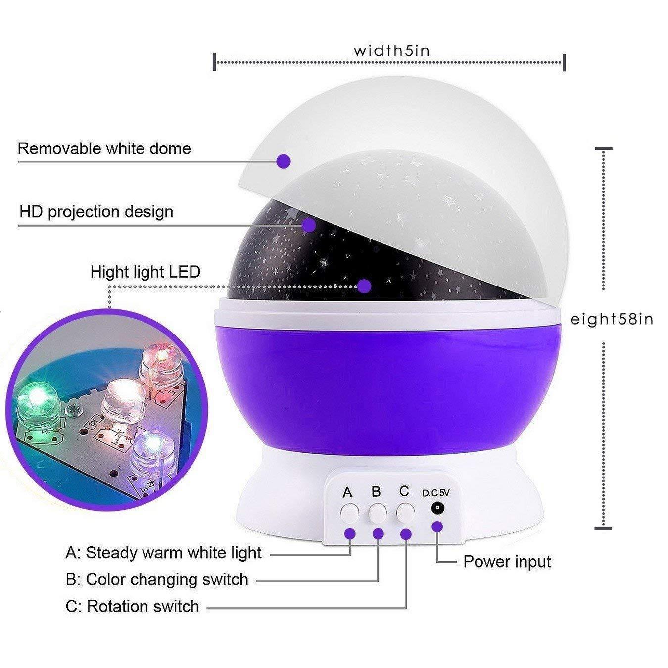 Star Master Rotating 360° Moon Night Light Lamp Projector with Multi-Color LED & USB Cable – Kids Room Night Bulb, Pack of 1 (Random Color)
