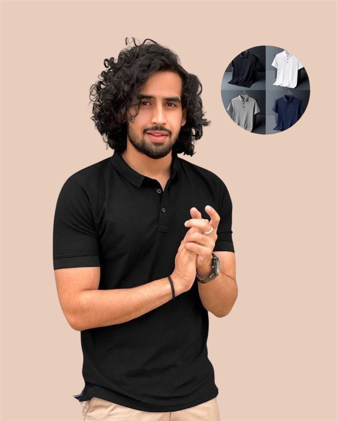 Poly Matte Solid Half Sleeves Men’s Polo T-Shirts – Pack of 4, Regular Fit, Assorted Colors