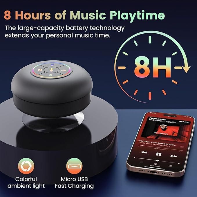Large Suction Cup Waterproof Bluetooth Speaker with LED Light Show – Portable, Assorted Colors, Pack of 1