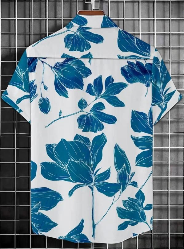 Men’s Printed Half Sleeves Casual Shirt – Regular Fit, Cotton, White & Blue (Pack of 1)