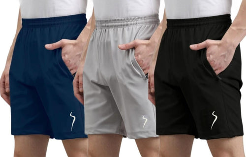 Combo of 3 Men’s Cotton Polyester Shorts – Multicolor, Regular Fit, Casual Wear