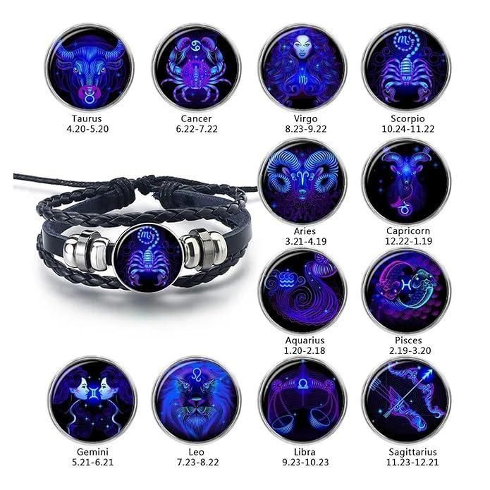 Constellation Zodiac Guardian Bracelet – Adjustable Black Leather, Alloy Zinc Metal, Pack of 1