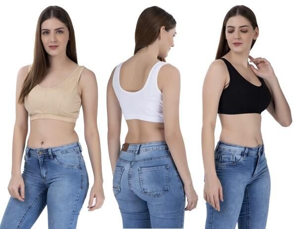 Women's Multicolor Air Bra Pack of 3 – Soft Cotton, Non-Padded, Solid Colors