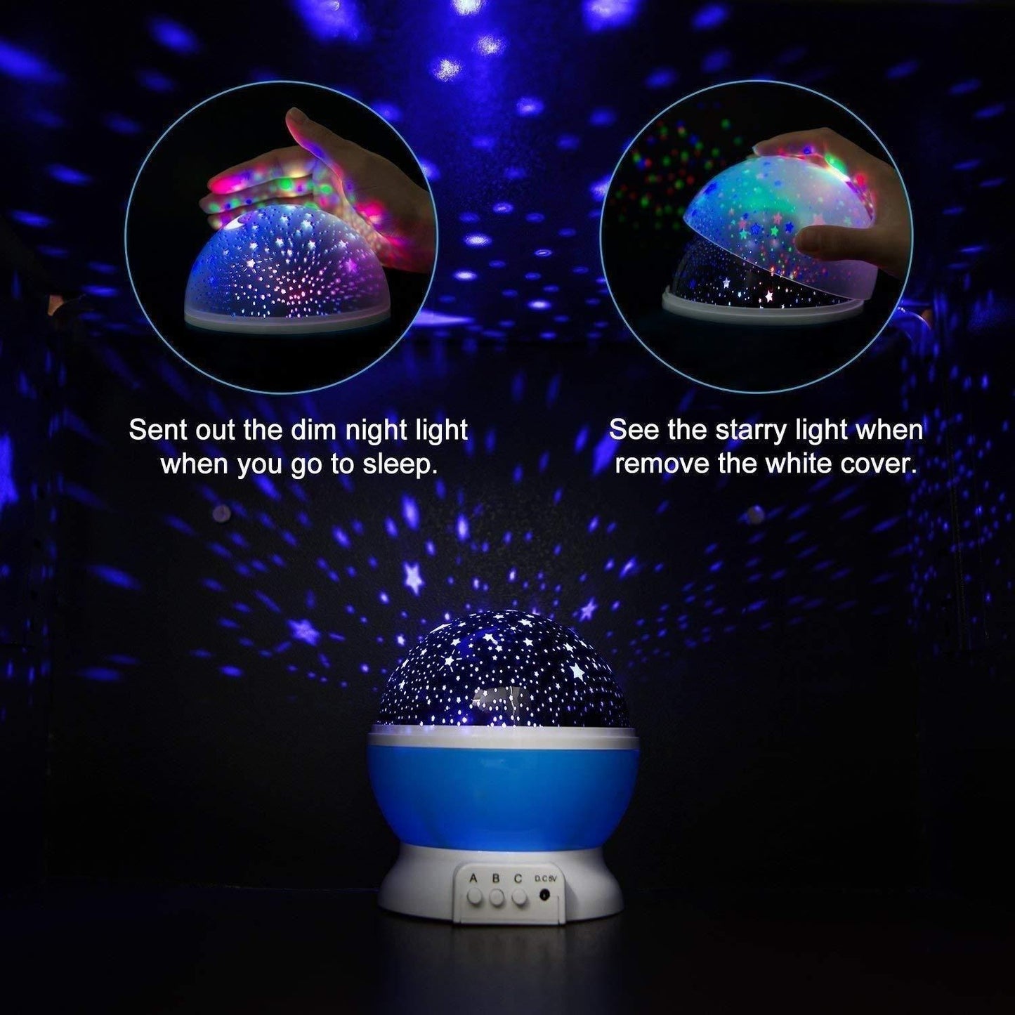 Star Master Rotating 360° Moon Night Light Lamp Projector with Multi-Color LED & USB Cable – Kids Room Night Bulb, Pack of 1 (Random Color)