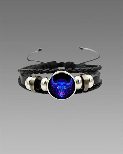 Constellation Zodiac Guardian Bracelet – Adjustable Black Leather, Alloy Zinc Metal, Pack of 1