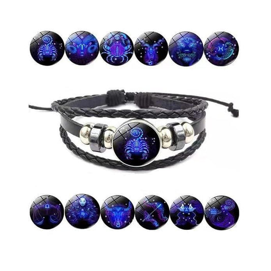 Constellation Zodiac Guardian Bracelet – Adjustable Black Leather, Alloy Zinc Metal, Pack of 1