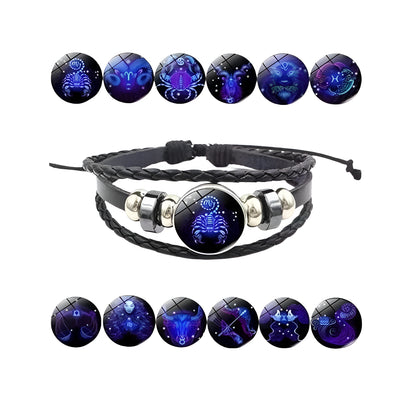Constellation Zodiac Guardian Bracelet – Adjustable Black Leather, Alloy Zinc Metal, Pack of 1