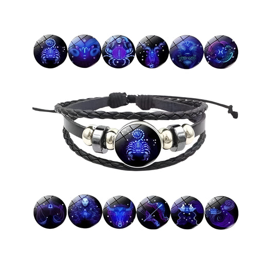 Constellation Zodiac Guardian Bracelet – Adjustable Black Leather, Alloy Zinc Metal, Pack of 1