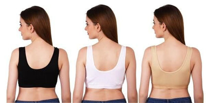 Women's Multicolor Air Bra Pack of 3 – Soft Cotton, Non-Padded, Solid Colors