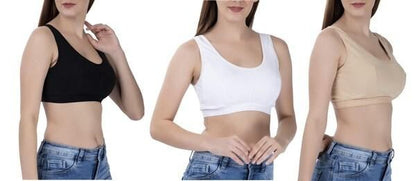 Women's Multicolor Air Bra Pack of 3 – Soft Cotton, Non-Padded, Solid Colors