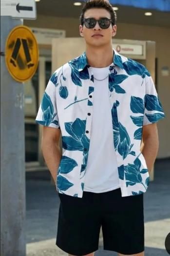 Men’s Printed Half Sleeves Casual Shirt – Regular Fit, Cotton, White & Blue (Pack of 1)