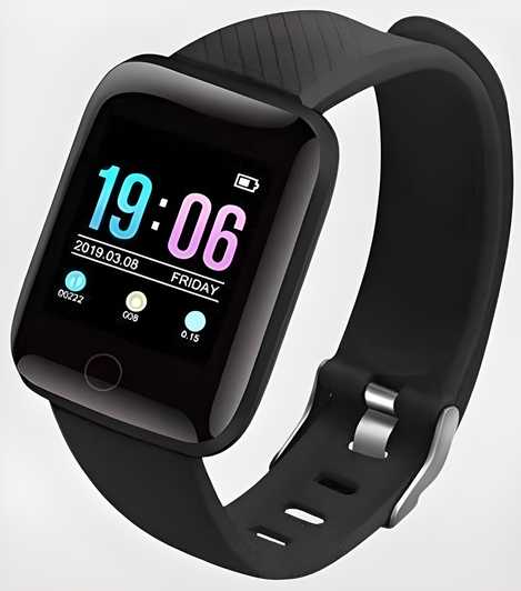 ID116 Plus Smart Fitness Tracker – Color Screen Smartwatch with Silicone Strap (Black)