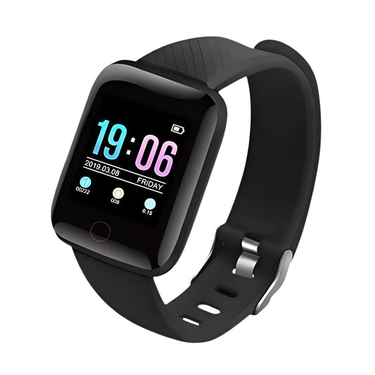 ID116 Plus Smart Fitness Tracker – Color Screen Smartwatch with Silicone Strap (Black)