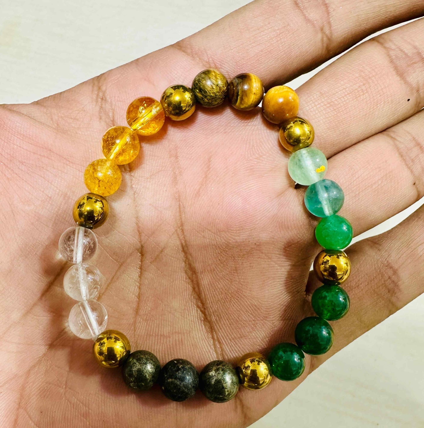Dhan Yog Elasticated Bracelet – Multicolor Natural Crystal Stones, Circumference 17.9 cm, Pack of 1