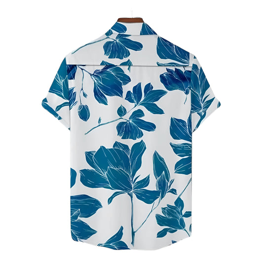Men’s Printed Half Sleeves Casual Shirt – Regular Fit, Cotton, White & Blue (Pack of 1)
