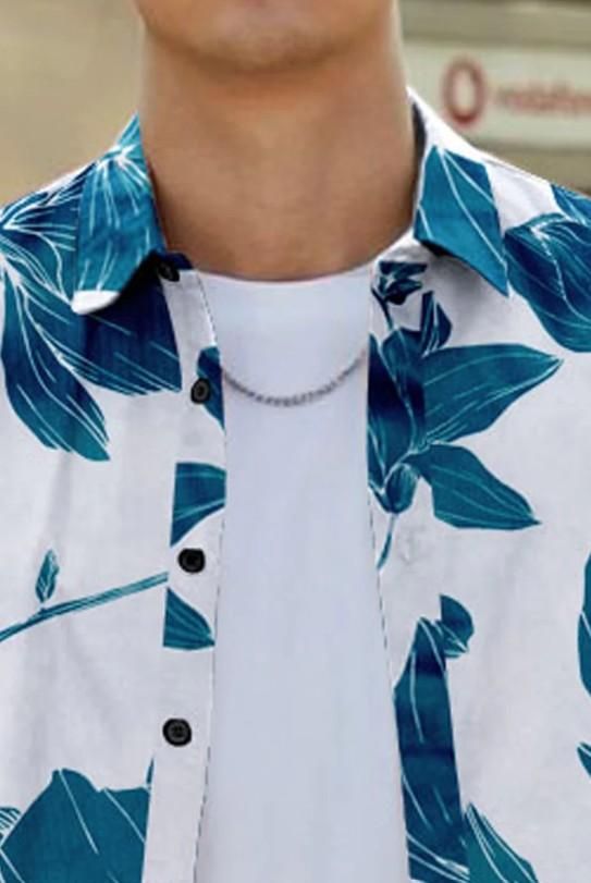 Men’s Printed Half Sleeves Casual Shirt – Regular Fit, Cotton, White & Blue (Pack of 1)