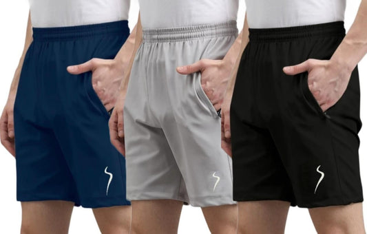Combo of 3 Men’s Cotton Polyester Shorts – Multicolor, Regular Fit, Casual Wear