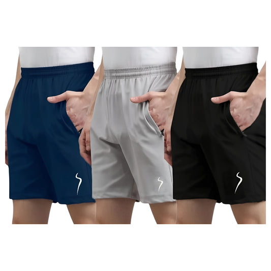 Combo of 3 Men’s Cotton Polyester Shorts – Multicolor, Regular Fit, Casual Wear