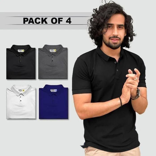 Poly Matte Solid Half Sleeves Men’s Polo T-Shirts – Pack of 4, Regular Fit, Assorted Colors