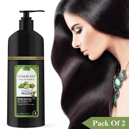Noniplant Natural Black Hair Shampoo – Restores Hair Color & Strengthens with Noni, Aloe Vera & Argan Oil (Pack of 2, 300ml Each)
