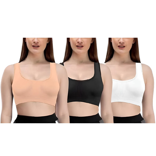 Women's Multicolor Air Bra Pack of 3 – Soft Cotton, Non-Padded, Solid Colors