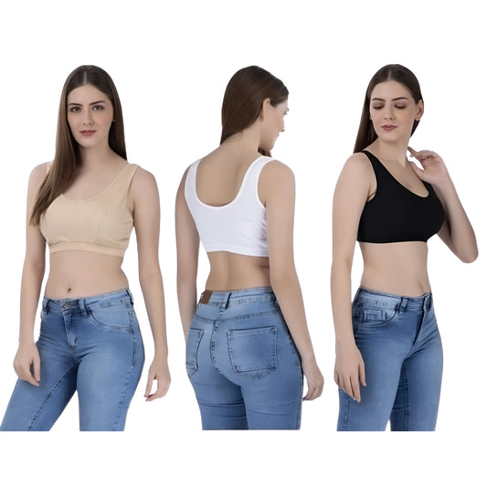 Women's Multicolor Air Bra Pack of 3 – Soft Cotton, Non-Padded, Solid Colors