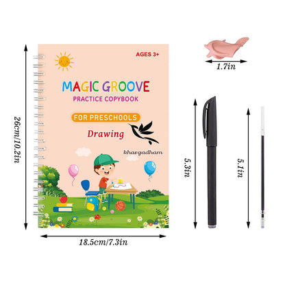 Sank Magic Practice Copybook Set (4 Books + 1 Pen + 1 Grip + 10 Refills) – Pack of 1