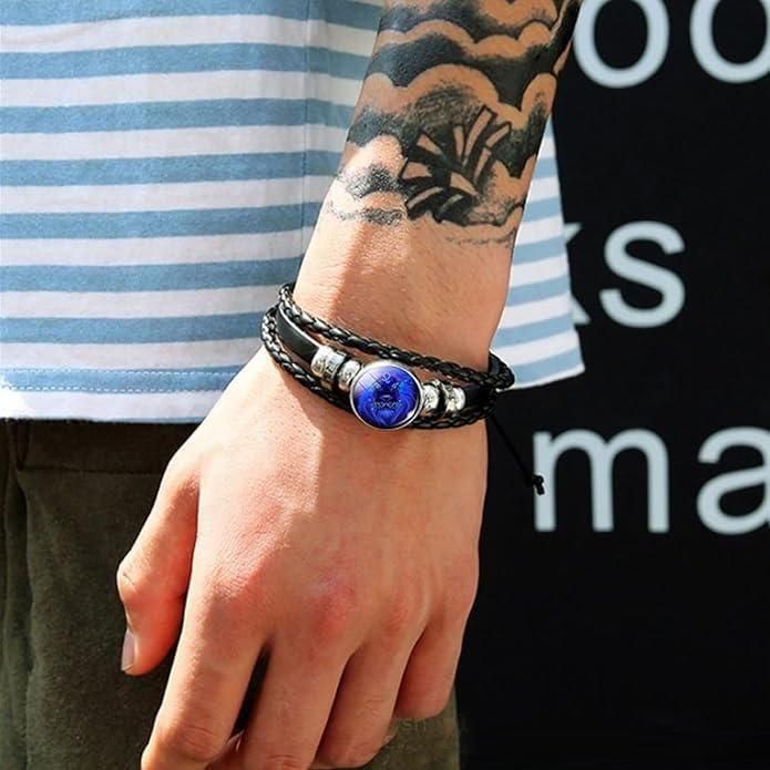 Constellation Zodiac Guardian Bracelet – Adjustable Black Leather, Alloy Zinc Metal, Pack of 1